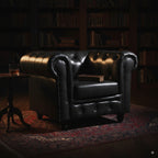 Max Chesterfield Armchair Single Seater Sofa Genuine Leather Dark Grey