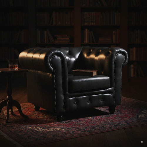 Max Chesterfield Armchair Single Seater Sofa Genuine Leather Dark Grey