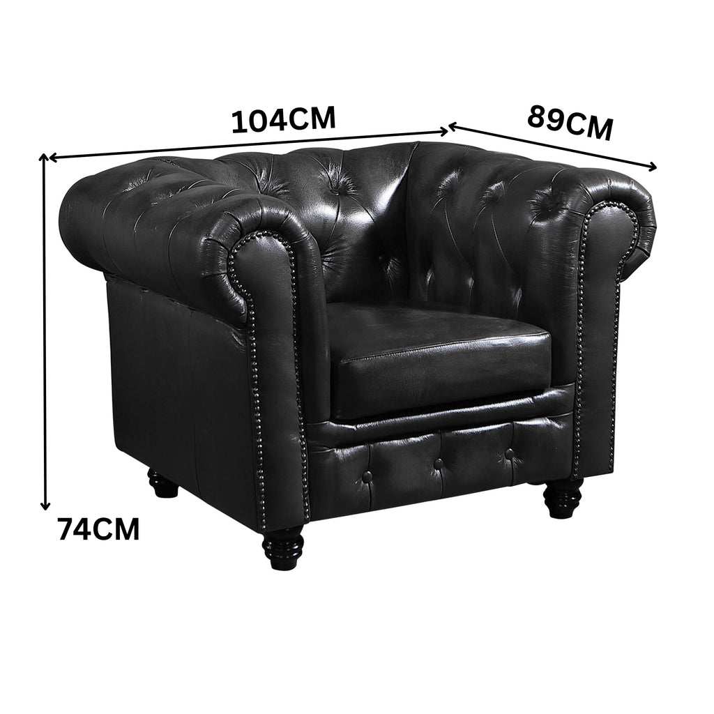 Max Chesterfield Armchair Single Seater Sofa Genuine Leather Dark Grey