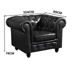 Max Chesterfield Armchair Single Seater Sofa Genuine Leather Dark Grey