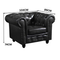Max Chesterfield Armchair Single Seater Sofa Genuine Leather Dark Grey