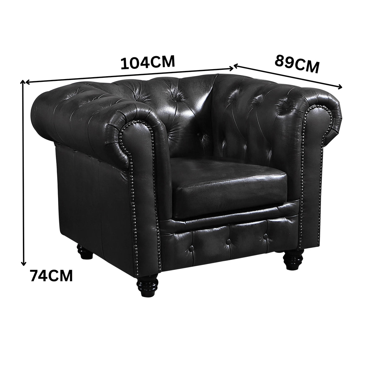 Max Chesterfield Armchair Single Seater Sofa Genuine Leather Dark Grey