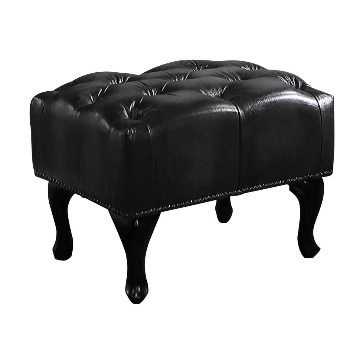 Max Chesterfield Ottoman Footstool Genuine Leather Dark Grey