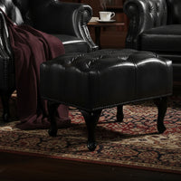 Max Chesterfield Ottoman Footstool Genuine Leather Dark Grey