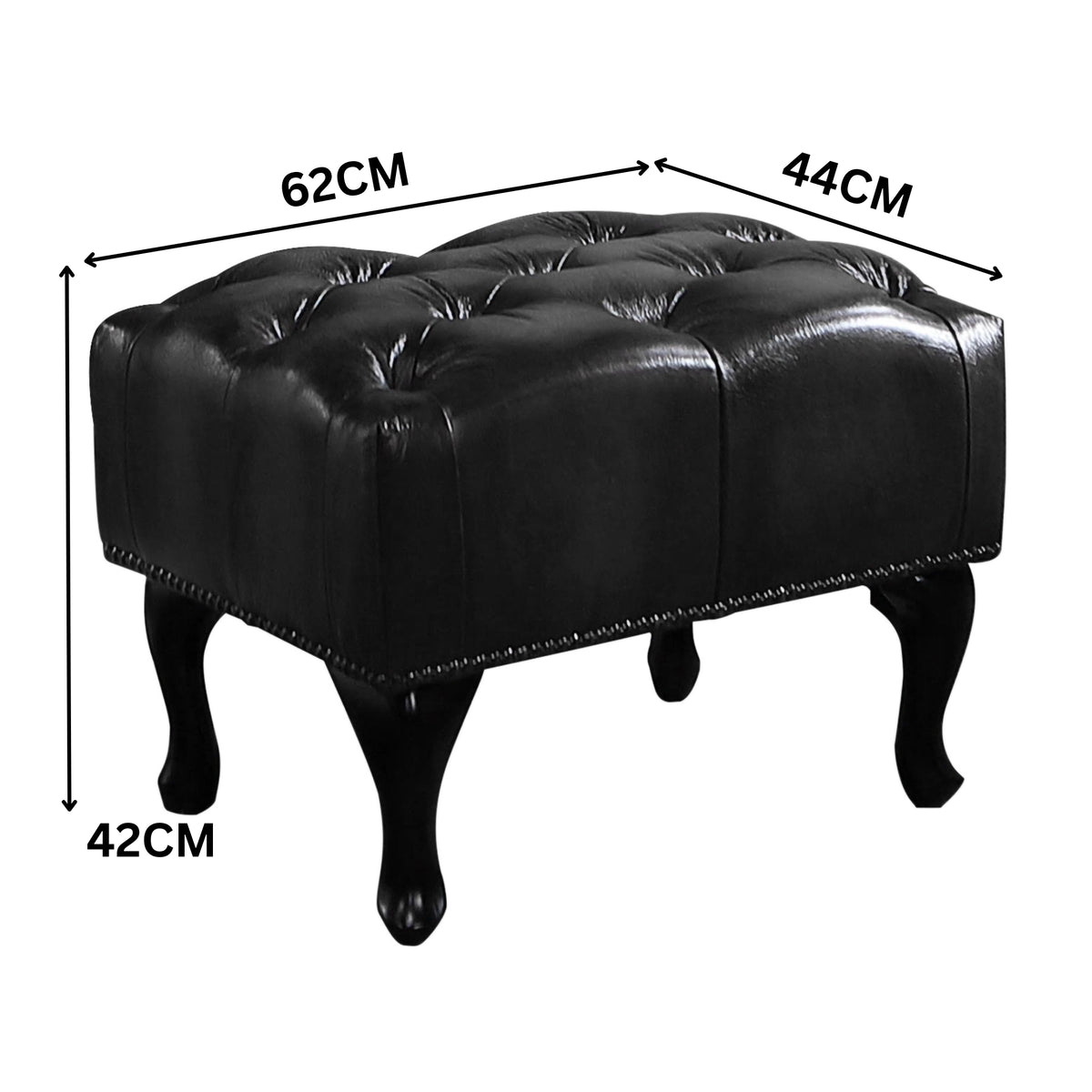 Max Chesterfield Ottoman Footstool Genuine Leather Dark Grey
