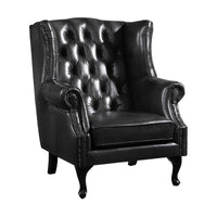 Max Chesterfield Winged Armchair Ottoman Footstool Sofa Leather Dark Grey