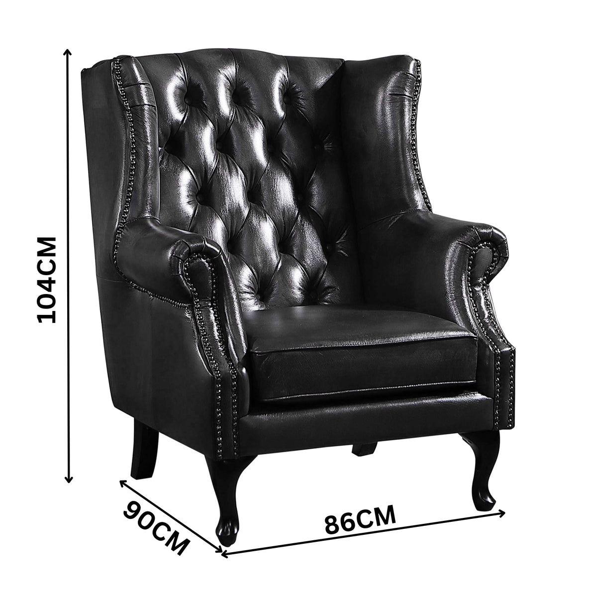 Max Chesterfield Winged Armchair Ottoman Footstool Sofa Leather Dark Grey