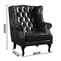 Max Chesterfield Winged Armchair Ottoman Footstool Sofa Leather Dark Grey