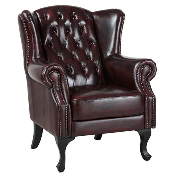 Max Chesterfield Leather Armchair Ottoman Wing Armchair Antique Red
