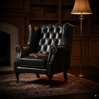 Max Chesterfield Winged Armchair Single Seater Sofa Genuine Leather Dark Grey