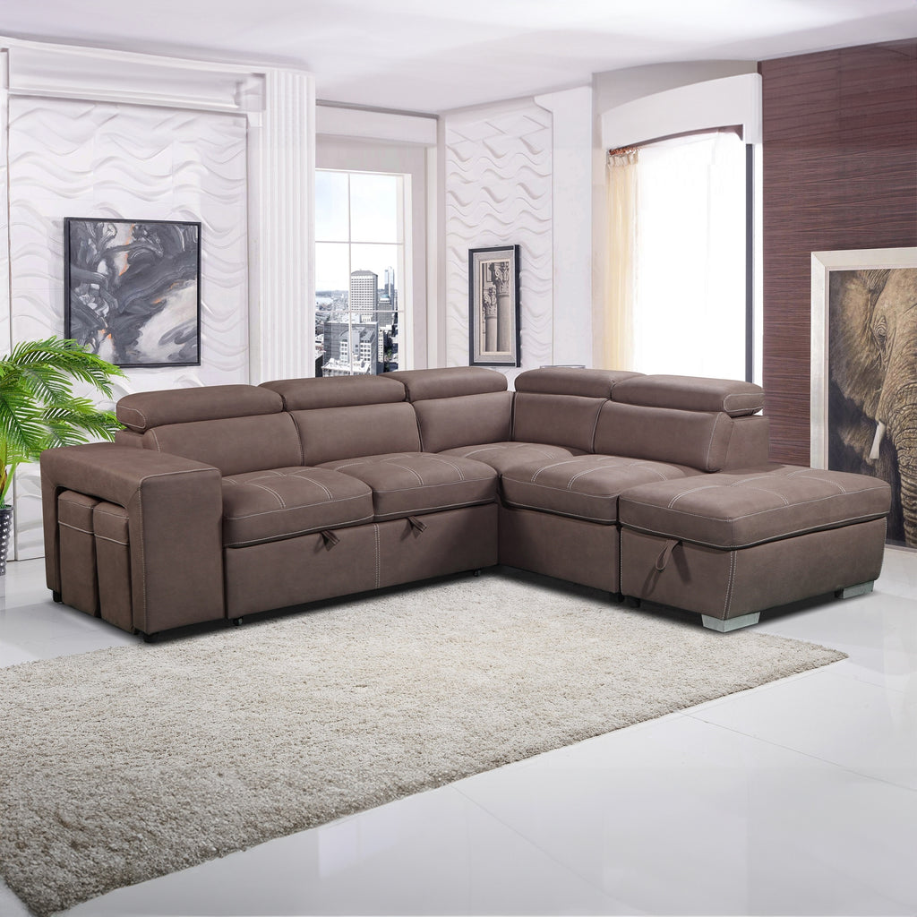 Maxis 4 Seater Corner Modular Sofa Bed Lounge RHF Chaise Storage Ottoman Brown