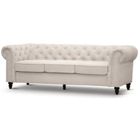 Mellowly 3 Seater Sofa Fabric Uplholstered Chesterfield Lounge Couch - Beige