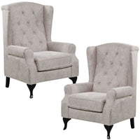 Mellowly Set of 2 Wing Back Chair Sofa Fabric Chesterfield Armchair  - Beige