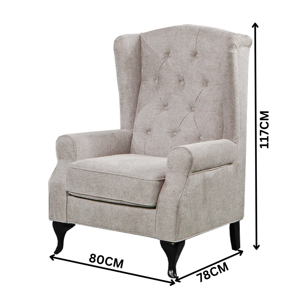 Mellowly Wing Back Chair Sofa Chesterfield Armchair Fabric Uplholstered Beige