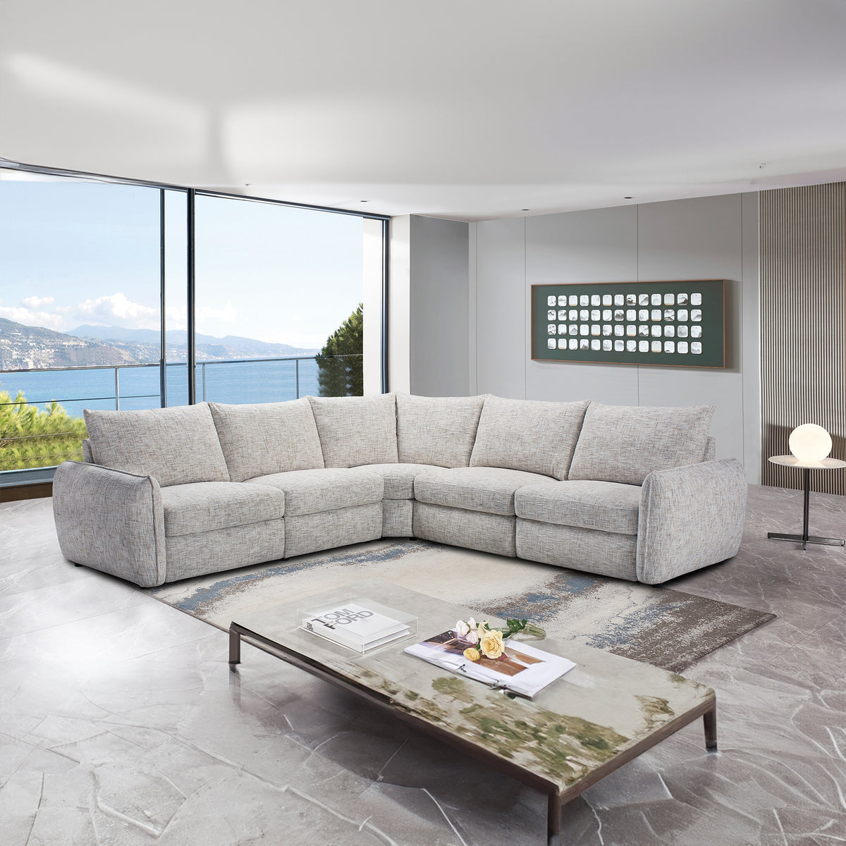 Milano 4 Seater Corner Fabric Sofa Electric Recliner Lounge Beige