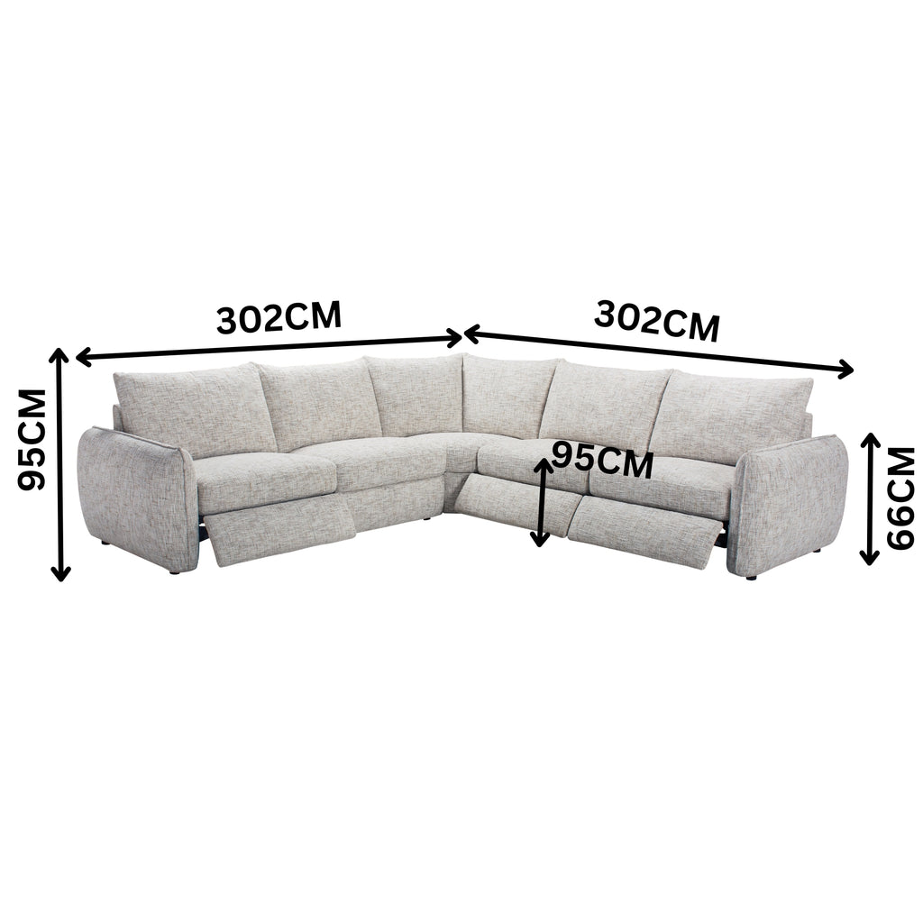 Milano 4 Seater Corner Fabric Sofa Electric Recliner Lounge Beige