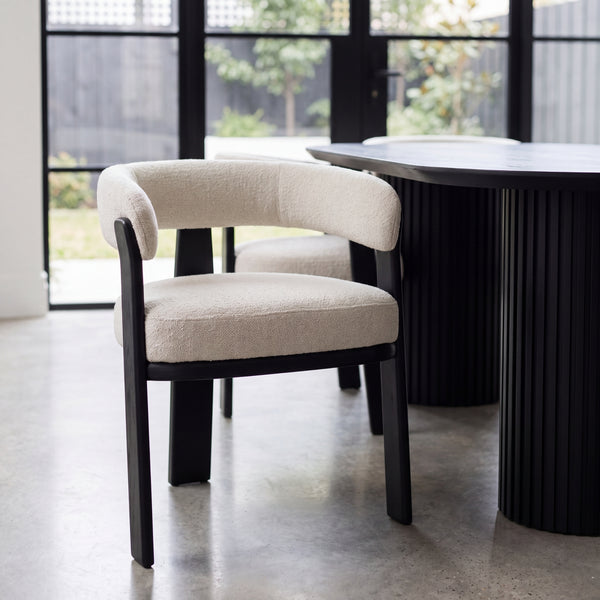 Miles Dining Chair Beige Fabric Seat Frame Black