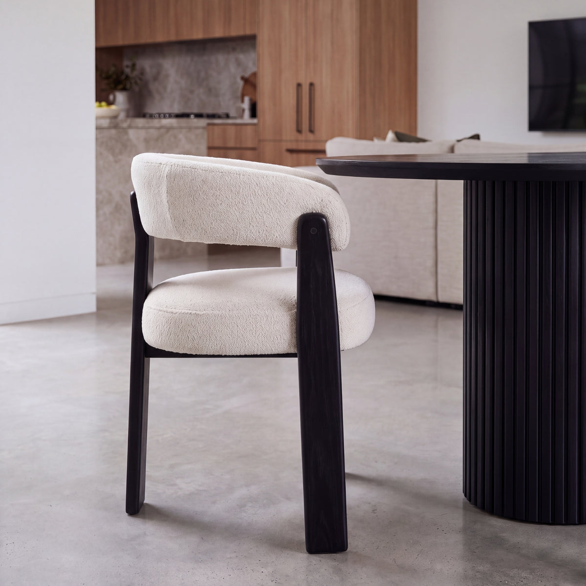 Miles Dining Chair Beige Fabric Seat Frame Black