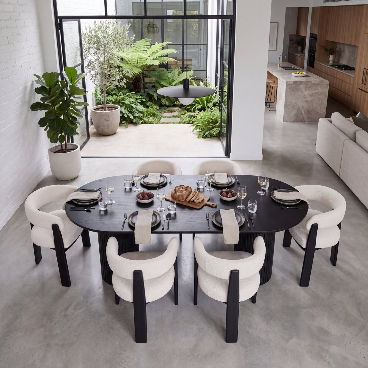 Miles Dining Chair Beige Fabric Seat Frame Black