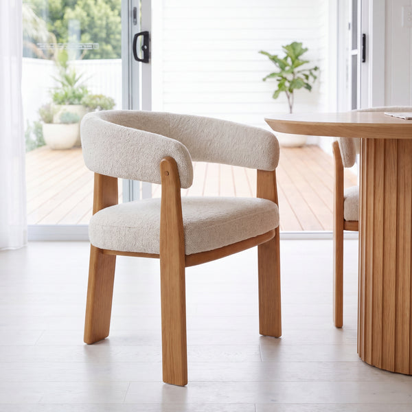 Miles Dining Chair Beige Fabric Seat Frame Natural