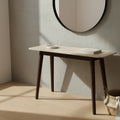 Milo 120cm Console Table Sintered Stone Travertine Top Walnut