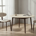Milo 120cm Round Dining Table Sintered Stone Travertine Top Walnut