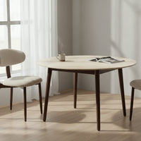 Milo 120cm Round Dining Table Sintered Stone Travertine Top Walnut