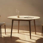 Milo 120cm Round Dining Table Sintered Stone Travertine Top Walnut