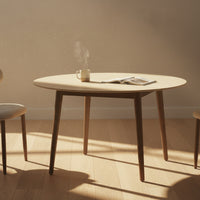 Milo 120cm Round Dining Table Sintered Stone Travertine Top Walnut