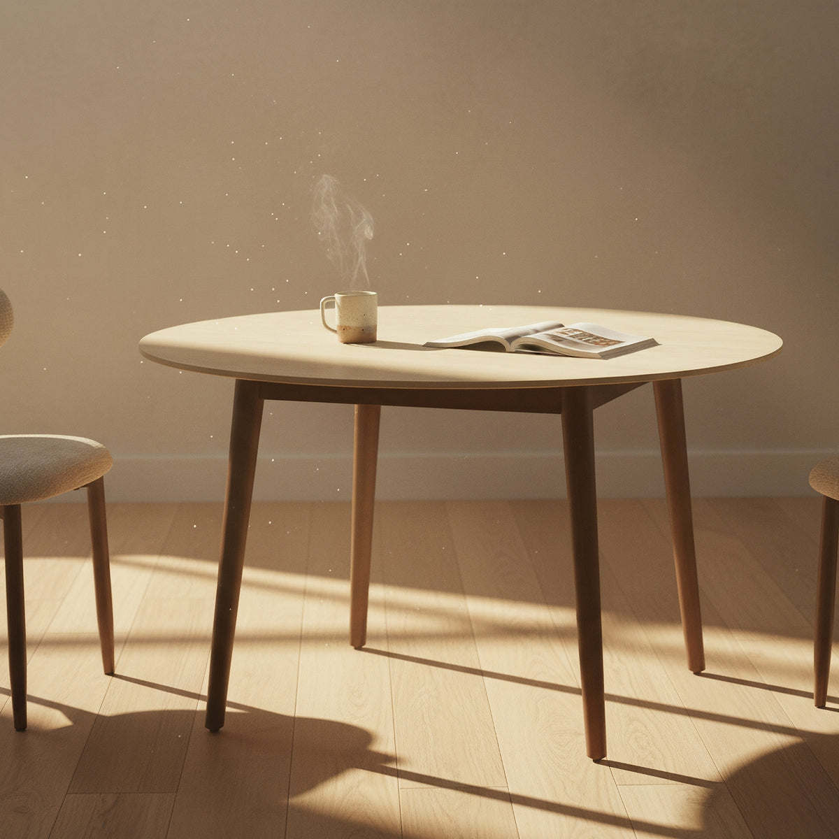 Milo 120cm Round Dining Table Sintered Stone Travertine Top Walnut