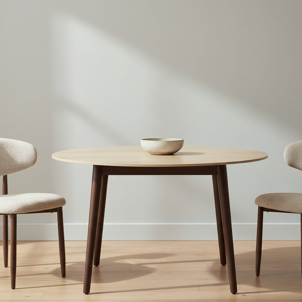 Milo 120cm Round Dining Table Sintered Stone Travertine Top Walnut
