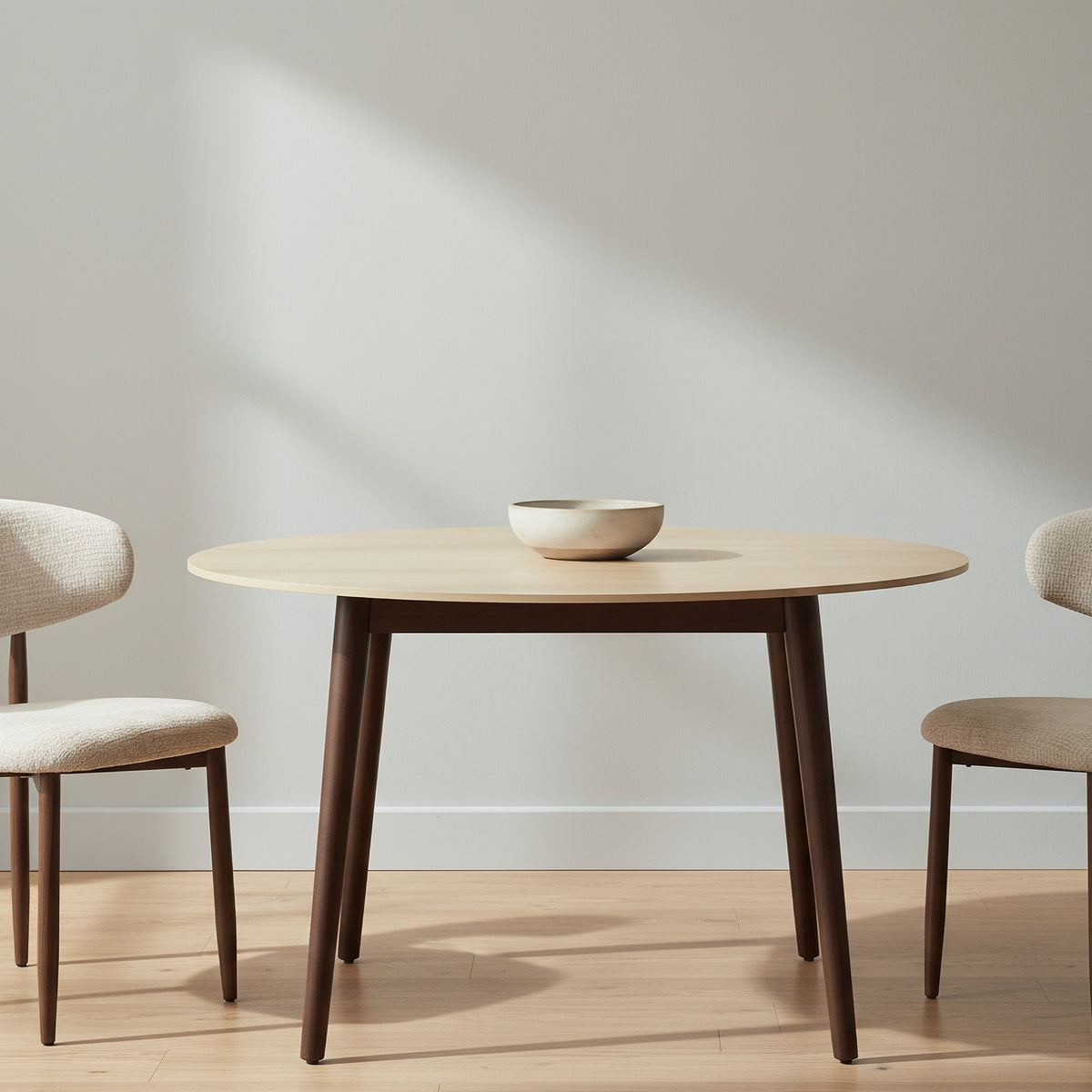 Milo 120cm Round Dining Table Sintered Stone Travertine Top Walnut