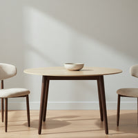 Milo 120cm Round Dining Table Sintered Stone Travertine Top Walnut