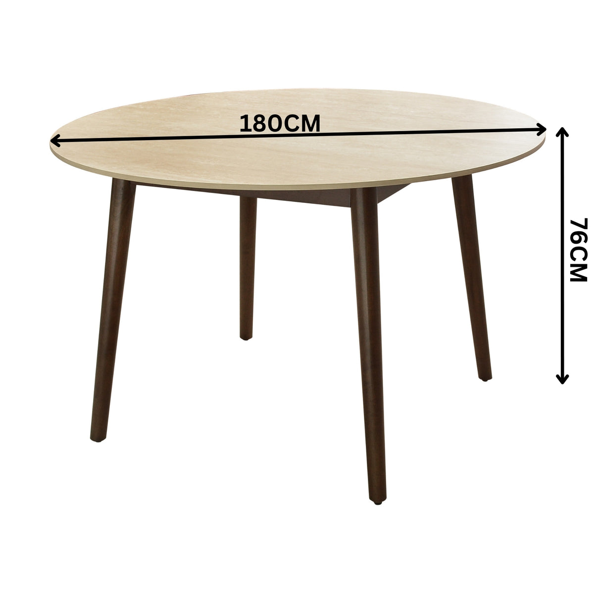 Milo 120cm Round Dining Table Sintered Stone Travertine Top Walnut