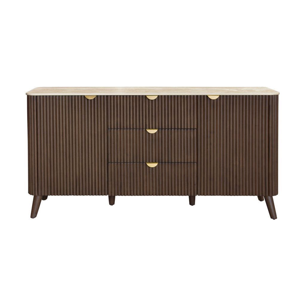 Milo 160cm Buffet Table Sintered Stone Travertine Top Walnut