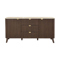Milo 160cm Buffet Table Sintered Stone Travertine Top Walnut
