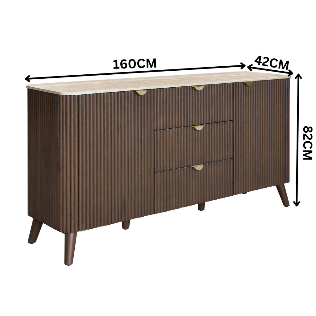 Milo 160cm Buffet Table Sintered Stone Travertine Top Walnut