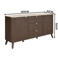 Milo 160cm Buffet Table Sintered Stone Travertine Top Walnut