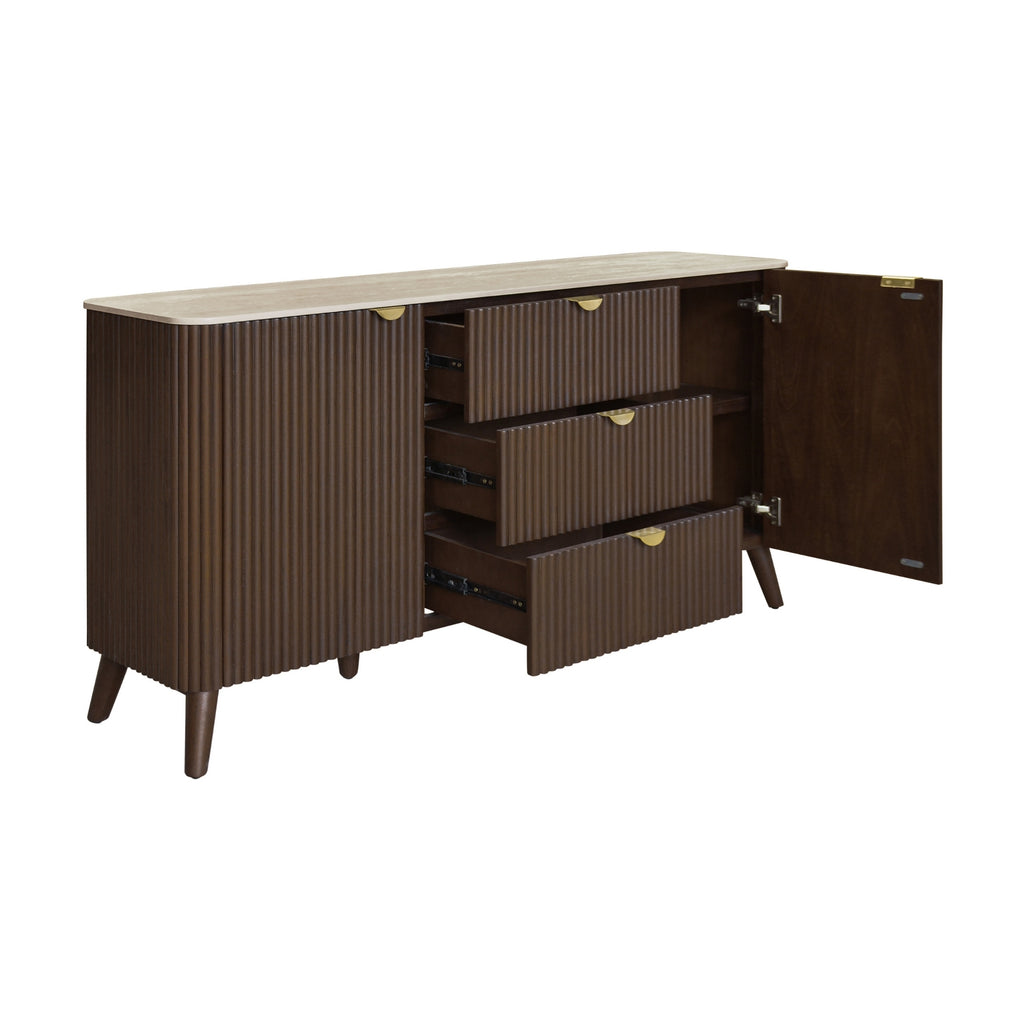 Milo 160cm Buffet Table Sintered Stone Travertine Top Walnut