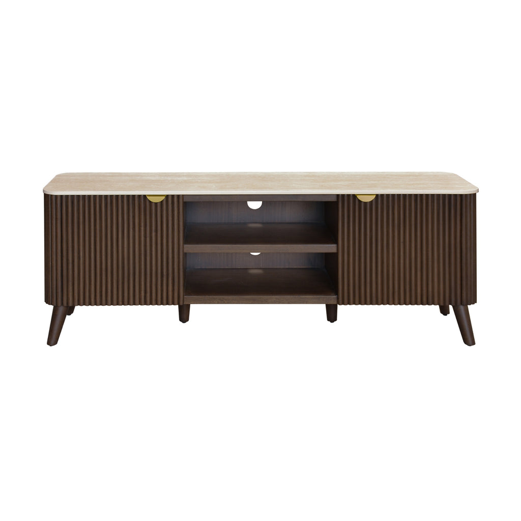 Milo 160cm ETU Entertainment TV Unit Sintered Stone Travertine Top Walnut