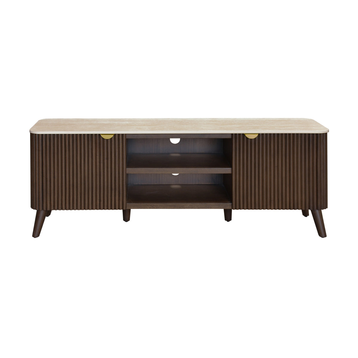 Milo 160cm ETU Entertainment TV Unit Sintered Stone Travertine Top Walnut