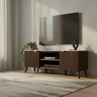 Milo 160cm ETU Entertainment TV Unit Sintered Stone Travertine Top Walnut