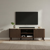 Milo 160cm ETU Entertainment TV Unit Sintered Stone Travertine Top Walnut