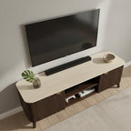 Milo 160cm ETU Entertainment TV Unit Sintered Stone Travertine Top Walnut