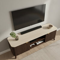Milo 160cm ETU Entertainment TV Unit Sintered Stone Travertine Top Walnut