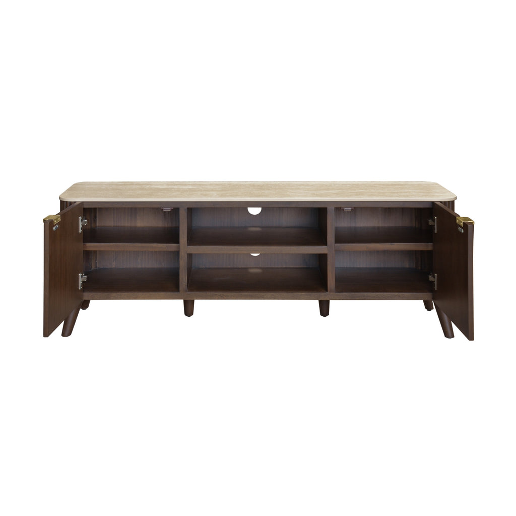 Milo 160cm ETU Entertainment TV Unit Sintered Stone Travertine Top Walnut