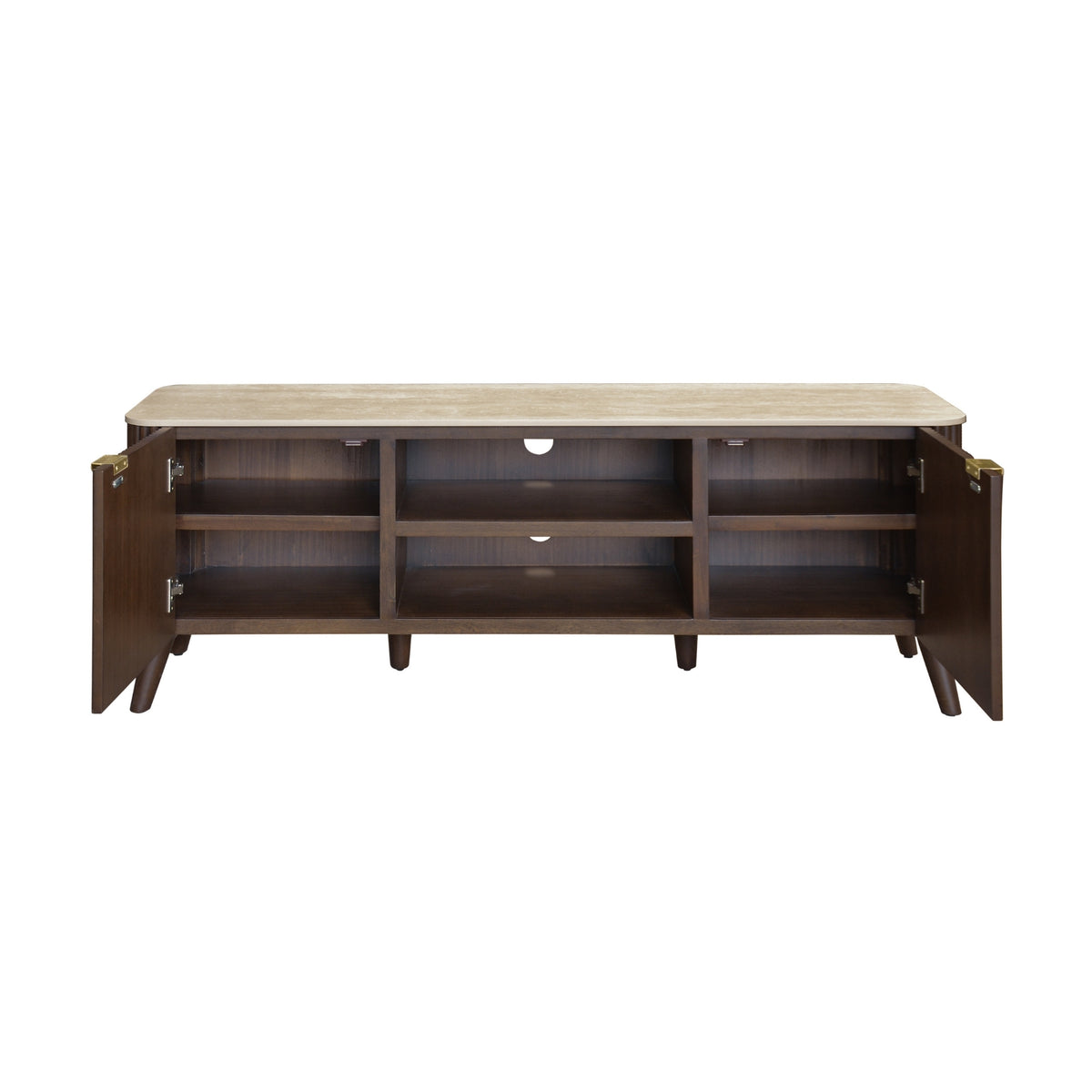 Milo 160cm ETU Entertainment TV Unit Sintered Stone Travertine Top Walnut