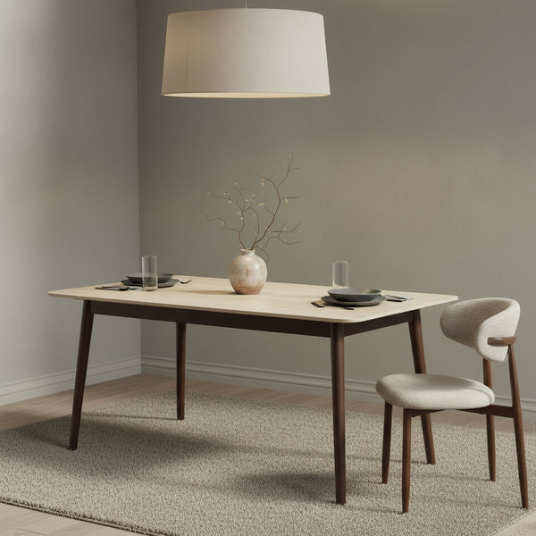 Milo 180cm Dining Table Sintered Stone Travertine Top Walnut
