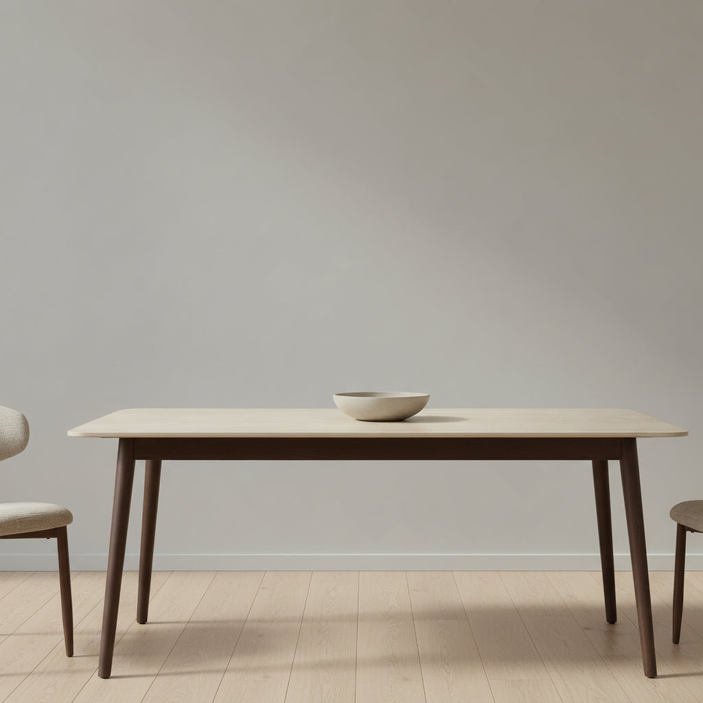 Milo 180cm Dining Table Sintered Stone Travertine Top Walnut