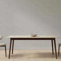 Milo 180cm Dining Table Sintered Stone Travertine Top Walnut